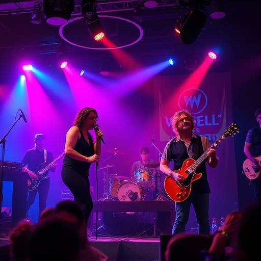Image from a music video featuring a live band