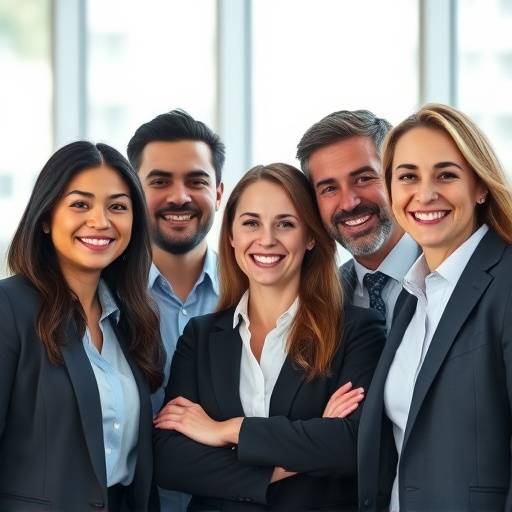 Smiling business team during corporate video shoot