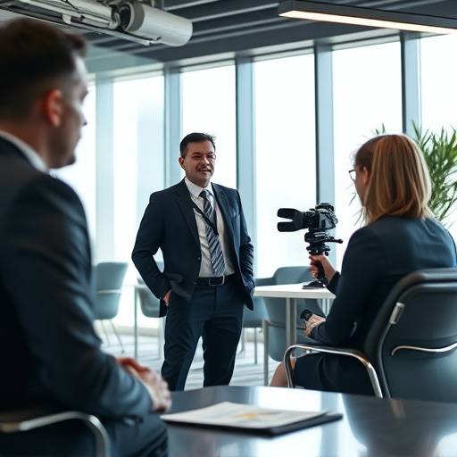 Still from a corporate brand film for 'Synergy Tech Solutions', showcasing their innovative office space and employee interviews.